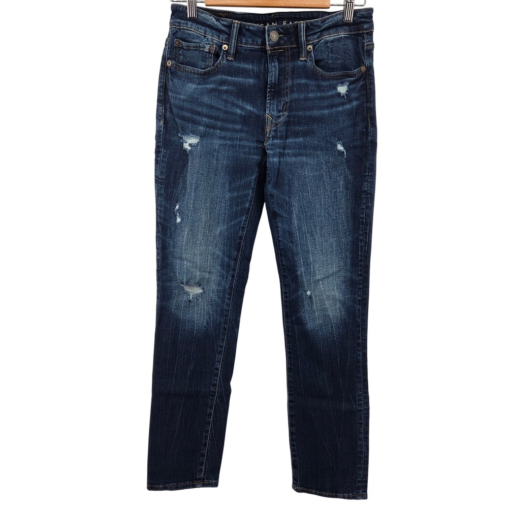 American Eagle Cozy Airflex+ Slim Jeans 30x32 Dark Wash Distressed Denim